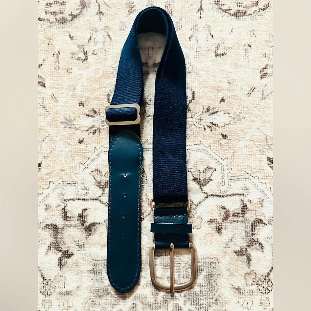 Softball. Baseball. Navy Youth Athletic Belt with Silver Buckle